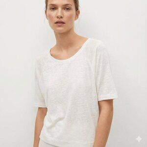 Mango Women’s T-shirt Tee raglan Short sleeve Round neck Ivory white knit XS